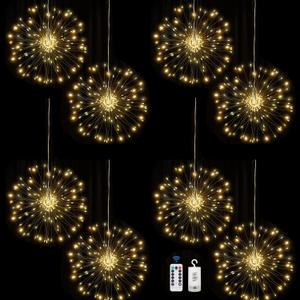 FOOING 8 Pack Firework Lights Led Copper Wire Star String Lights 8 Modes Battery Operated Fairy Lights with Remote,Wedding Decorative Hanging Light for Party Patio Garden Decoration