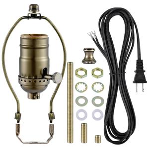 Lamp Rewire Kit - 3-Way Socket With Matching Cord and Harp Set for Table or Floor Lamp Repair, Essential Hardware for DIY Design (Antique Brass, 1)