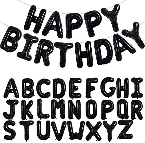 TONIFUL 65 Pcs 16 Inch Black Happy Birthday Balloons and 2 Sets A-Z Foil Letters Balloons DIY Personalized Phrase Banner for Birthday Celebration Halloween Thanksgiving Christmas Party Decorations