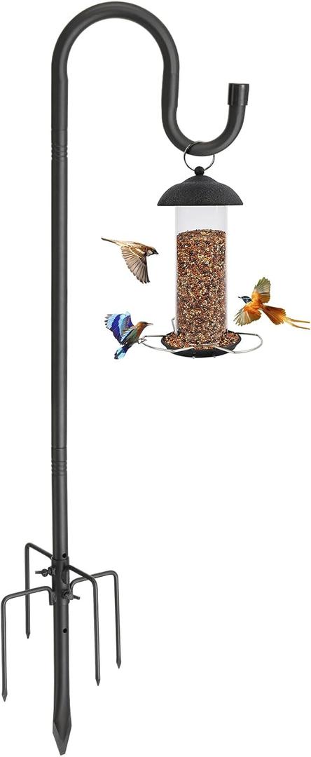 BsBsBest Shepherds Hook for Outdoor Bird Feeder Pole, 62" Plant Hanger with 5 Prongs Base, 4/5" Thick Bird Feeder Poles for Outdoors Heavy Duty Shepherd Hooks for Solar Lights, Squirrel Proof
