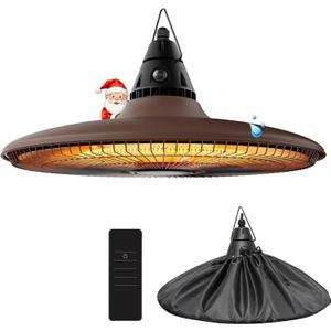 Hanging Heater, 1500W Outdoor Electric Patio Ceiling Heater with Remote Control, Infrared for Courtyard, Garage, Patio, Overheat & Tip-Over Protection, Waterproof, Brown