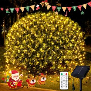 JMEXSUSS 320 LED Solar Net Lights Outdoor Waterproof, 9.8ft x 6.6ft Solar Christmas Lights with Remote, Warm White Mesh Bush Light for Outside Gazebo Bush Tree Garden Decor