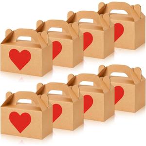 Colarr Mother's Day Gift Treat Boxes Hearts Prints Galentine Cookie Boxes with Handles 5.9 x 3.5 x 3.5 Inches Goodie Candy Container Kraft Paper Party Favor Holder(48 Pcs)