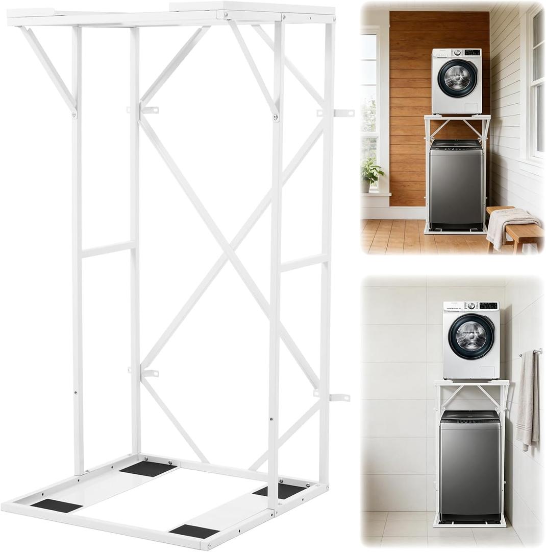 Universal Washer Dryer Stacking Rack Stand, Heavy Duty Double-Layer Washer and Dryer Stand for Apartment, Space-Saving Stackable Washer and Dryer Kit with Anti-Tip Pads