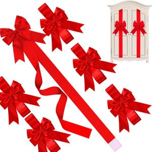WILLBOND 8 Pcs Christmas Cabinet Ribbons Bows for Kitchen 78.8 Inch Red Large Christmas Door Ribbon Cabinet Bows for Gifts Xmas Tree Home Wall Furniture Party Decorations