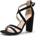 DREAM PAIRS Womens Chunky Heels 4 inch High Multi Strap Soft Comfort Block Heeled Sandals for Prom Dancing Wedding (6.5, Black)
