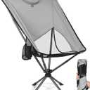 Swivel Portable High Back Camping Chair Small Compact Lightweight Folding Chairs for Adults, Outdoor Collapsible Backpack Chair for Camp, Travel, Sports, Easy Carry and Quick Setup (Grey)