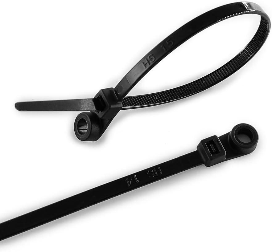 HS Plastic Ties with Screw Holes (100 Pack) 7.5 Inch Mount Head Electrical Zip Ties 50 LBS,UV Black