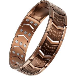 Copper Bracelet for Men,3X Magnetic,3800 Gauss,99.99% Pure Copper Magnetic Bracelets for Men, Power Balance,Shield Design,Gift Box Packaging With Adjustment Tool