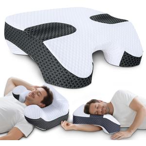 SAHEYER Side Sleeper Pillow with Arm Holes, 2 in 1 Shoulder Relief System for Rotator Cuff Pain, Memory Foam Pillow for Adults with 3 Arm Place Hole - for Side, Back and Stomach, Black