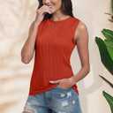 PrinStory Womens Sleeveless Textured Slim Tops Crewneck Knit Solid Summer Casual Shirts Pullover Tank Tops for Women (Orange, L)