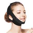 Jawline Shaper Chin Strap for Sleeping, Reusable V-Line Mask for Women Face Lifting Made w/Electric-Hot-Press Tech for Skin-Friendly & Breathable Cooling Fabric (Black, M)