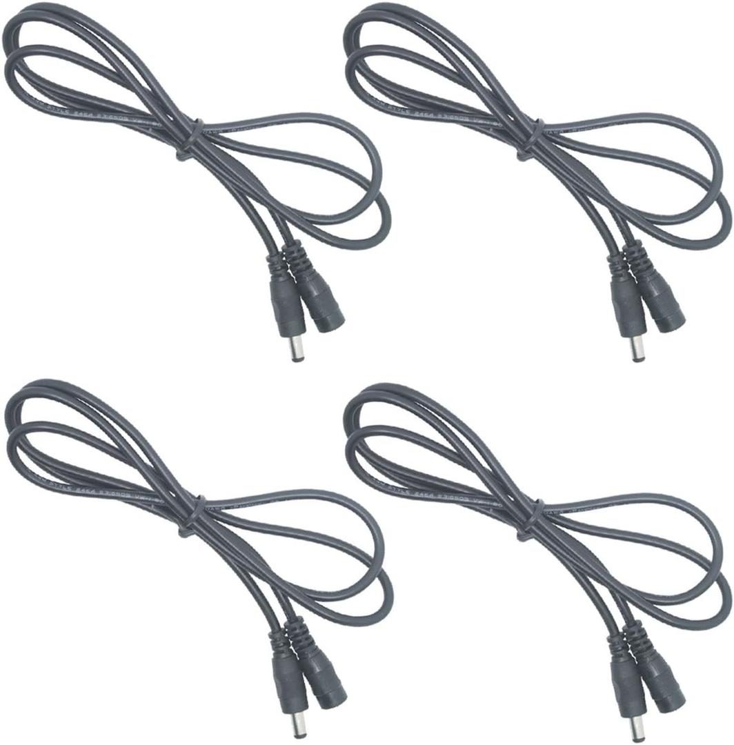 Litever Extension Cable 20 awg 3.3 ft, Extra for Litever LL-008 Series Under Cabinet Lights.5.5mm x 2.1mm DC Plugs, Male to Female, for 5~24VDC LED Light Strips, CCTV; Extension Jumper Cord-(4-Pack)
