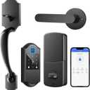 Smart Front Door Lock with Fingerprints, 2 Keys & 4 Cards, Front Door Lock Set Keyless Entry, Smart Locks for Front Door, Keypad Deadbolt with Handle, APP Control, Auto Lock, Matte Black