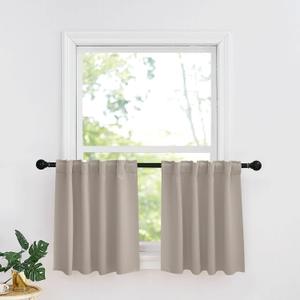 RYB HOME Kitchen Window Curtains - Blackout Privacy Half Window Curtains for Bedroom Bathroom Dining Living Room Cafe Office Short Tiers Drapes, W 34 x L 36 inches, 2 Panels, Sand