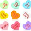 9 Pieces Valentine's Day Wood Sign Candy Conversation Heart Tray Decor Pastel Love Heart Mini Wooden Signs Tabletop Centerpiece for Mother's Day Home Wedding Party Decor