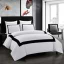 OSVINO Hotel Duvet Cover Set Queen Size 3Pcs Microfiber Black Line Pattern Bedding Collection Ultra Soft Breathable Duvet Cover with Pillowcases (Queen(90"x90"))