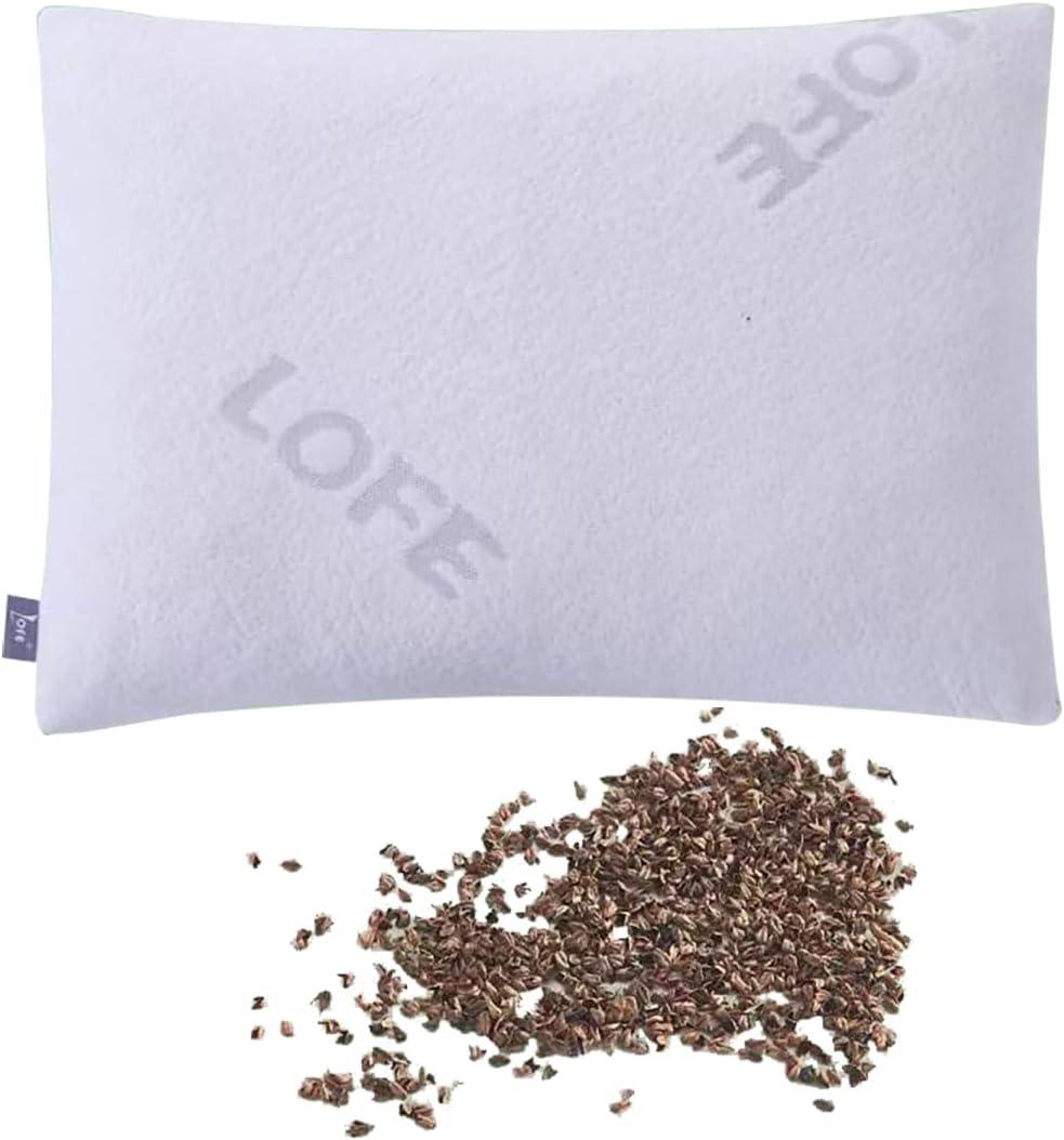 LOFE Organic Buckwheat Pillow for Sleeping -14''x20'', Adjustable Loft, Breathable for Cool Sleep, Cervical Support for Back and Side Sleepers(Tartary Buckwheat Hulls, A Removable Pillowcase) (White)