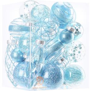 Sea Team Multi-Size Shatterproof Clear Plastic Christmas Ball Ornaments, Pendants, Drops, Finials, Decorative Xmas Tree Baubles Set with Stuffed Delicate Decorations (32 Counts, Babyblue)