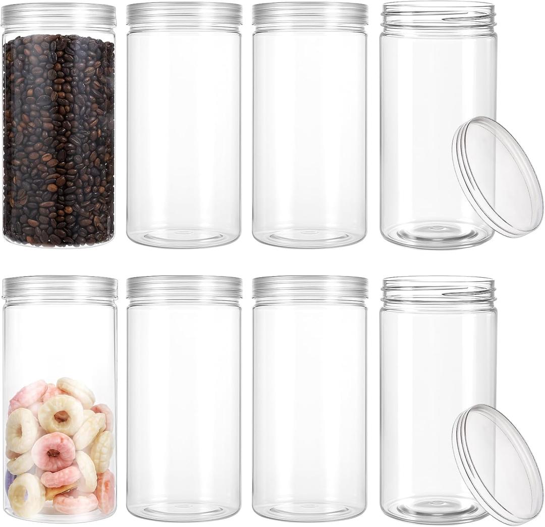 8 Pcs 46oz/1360ml Clear Plastic Jars with Lid, Large Plastic Storage Jars, Round Candy Buffet Jar, Wide Mouth Empty Clear Mason Jar for Dry Food Spice Nuts Candy Cookies Snacks 8 Pcs 46oz/1360ml Clear Plastic Jars with Lid, Large Plastic Storage Jars, Round Candy Buffet Jar, Wide Mouth Empty Clear Mason Jar for Dry Food Spice Nuts Candy Cookies Snacks