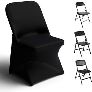 Trlyc Spandex Folding Chair Covers 100 Pcs Universal Fitted Stretchy Dining Chair Slipcovers for Wedding Party Banquet Flat-Front Chair Cover (Black)