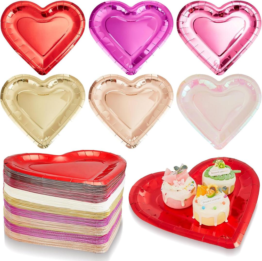 Ziliny 150 Pcs Valentines Day Paper Plates Heart Shaped Disposable Plates 10.6 Inch Dessert Dinnerware Plates Decorative Tableware for Valentines Day Wedding Birthday Grad Party, 6 Color