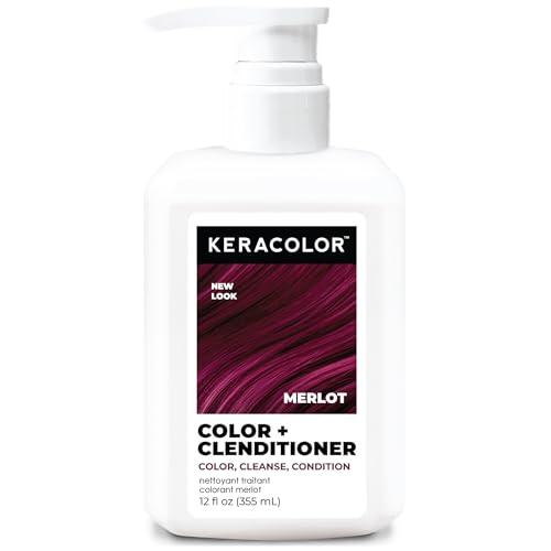 Keracolor Color + Clenditioner 3-in-1 Color-Depositing Conditioner, Gently Cleanses & Conditions, Semi-Permanent Merlot Hair Color, 12 Fl Oz