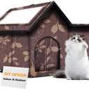 Large Outdoor Cat House Weatherproof, Houses for Outdoor Cats Feral, Collapsible Outside Cat House with Windproof Door, DIY Cardboard and Soft Mat, Insulated Stable Stray Cats Shelter in Winter (17" x 13" x 15", Maple Brown)