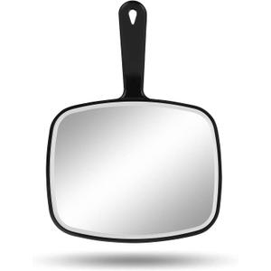 Large Wall Mount Hand Mirror with Handle, for Vanity Makeup Home Salon Travel Use (Square Black 10.3inx7.3in)