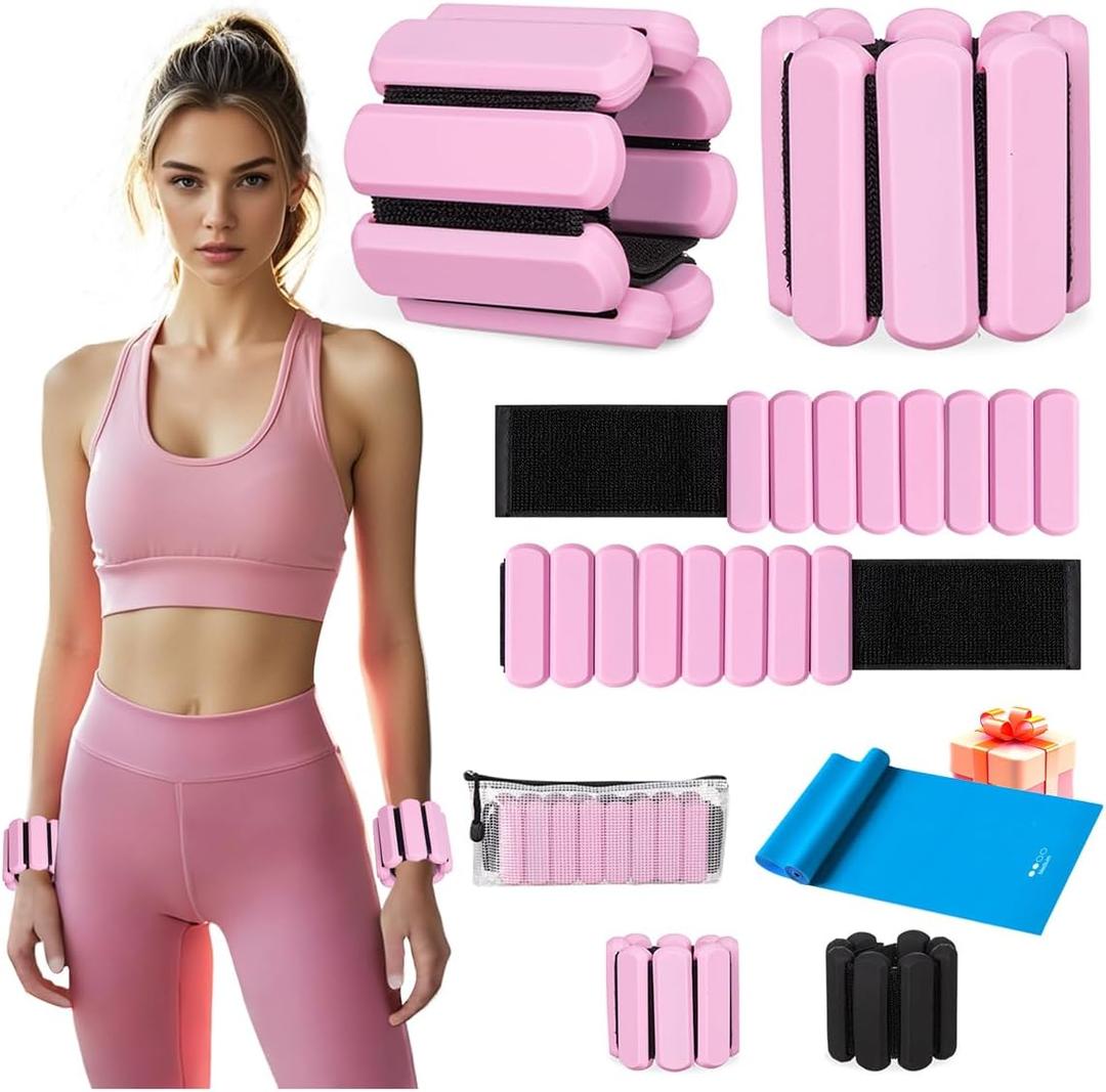 Adjustable Ankle Weights, Wrist Weights for Women & Men, Set of 2 (1Lb Each), Perfect for Walking, Running, Yoga, Pilates, Gym, Strength Training. Weighted wristbands are designed for home gym workouts (Pink)