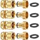 Kesfitt Garden Hose Quick Connect 3/4 Inch GHT Solid Brass Hose Connector Adapter Kit Fitting No-Leak Water Hose Female and Male Adapter (4 Sets)