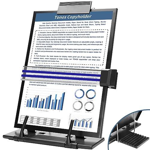 TONOS Paper Stand Document Holder - Quality Document Holder for Desk, Paper Stands for Desk When Typing, Sturdy Stainless Steel Copy Holder, Adjustable Angle, Papers Holder Stand for Desk Typing Black