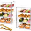 2 Pcs 4-Layer Pastry Display Case with Cake Tong, Adjustable Clear Bread Boxes with Magnetic Door for Kitchen Countertop, Bakery Display 15.7 x 11.4 x 9.8 in