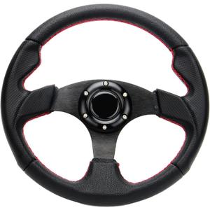 320mm 12.5'' Car Racing Steering Wheel PVC Leather Flat Drift Game Race Style Steering Wheel with Red Stitch and Horn Button (black)