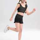 Girls Training Bra Cute Ruffle Sports Bra for Kids Scoop Neckline Fitness Yoga Bra Strap Crop Top (11-12 Years, Black)