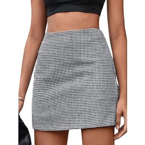 MakeMeChic Women's Plaid Mini Skirt High Waist Pencil Bodycon Short Fall Skirts (X-Large, Black and White)
