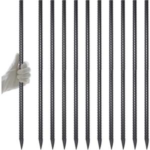 AAGUT Rebar Stakes 24 Inch 10 Pcs Landscape Timber Spikes 1/2", Heavy Duty Straight Garden Plant Stakes for Concrete Forming, Ground Anchors with Chisel Point End, Black