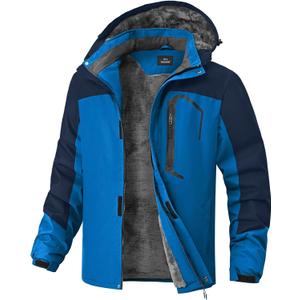 Mens Winter Jackets Waterproof Warm Fleece Ski Jacket with Hood Thermal Windproof Coat Zip Pockets (Large, Blue/Navy)
