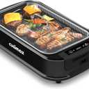 Smokeless Grill Indoor, CUSIMAX Electric Grill, 1500W Portable Korean BBQ Grill with LED Smart Display & Tempered Glass Lid, Non-stick Removable Plate, Dishwasher Safe, Black