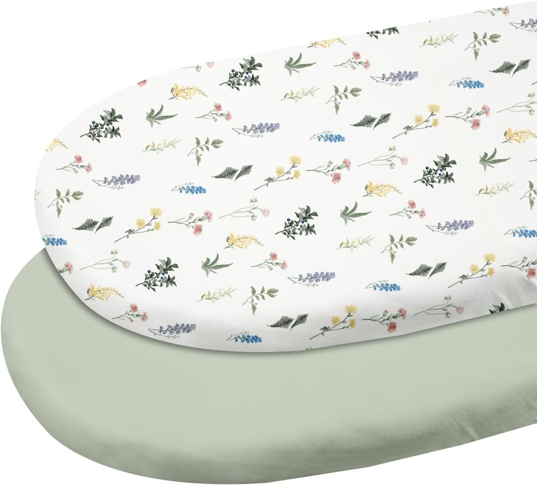 Gllquen Baby Bassinet Sheets 2 Pack, 100% Organic Cotton Bassinet Fitted Sheets for Girls Boys, Soft & Breathable Unisex Baby Mattress Sheet for Standard Bassinets 33"x17"(Green)