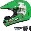 DOT Approved Youth Kids Motocross Helmet - Ultra-Lightweight Full Face Dirt Bike/ATV Helmet with Goggles, Gloves & Face Shield (4-Piece Set) (Large)