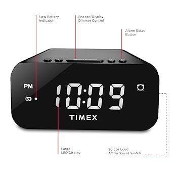 Timex Alarm Clock with Large Display, Digital Alarm Clock for Bedroom Includes 120V Universal Power Adapter (T121B - Black)