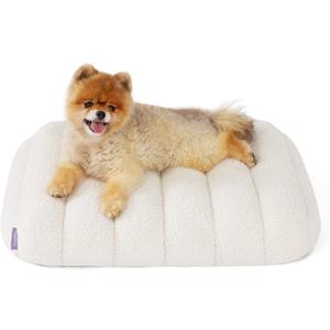 LE SURE Cute Orthopedic Dog Bed for Small Dogs, Waterproof Chic Flat Pet Beds with Removable Washable Cover, Fuzzy Thick Egg Crate Foam Pet Mat for Indoor Use (24" x 18", Cream)