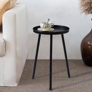 AOJEZOR Side Table: End Table for Any Room - Small Side Tables for Small Spaces All Matte Black with 3 Legged (13''Dia x 19.8''H)