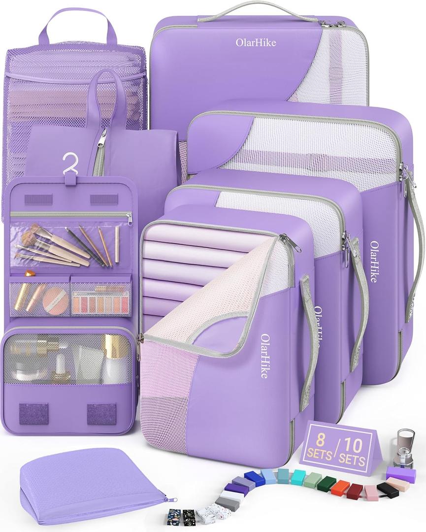 8 Set Packing Cubes for Travel, Gifts for Women Mom,Anti-Tearing Suitcase Organizer,OlarHike Vacation Essentials & Accessories for Cruise Ship (13 Purple)
