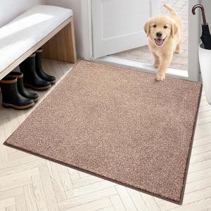 PURRUGS Dirt Trapping Door Mat 36" x 36", Non-Slip Machine Washable Entryway Rug, Dog Doormat, Indoor Front Door Mat, Super Absorbent Entry Rug for Muddy Shoes & Paws, Brown-Light Cream