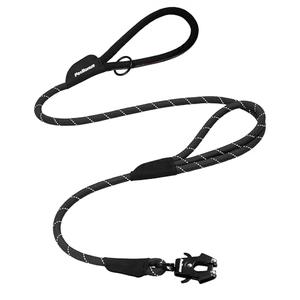 PetBonus Two Handles Dog Leash, 5FT Heavy Duty Pet Rope Leash with Quick Release Metal Clip, Comfortable Durable Traffic Handle, Reflective Training Lead for Medium Large Dogs (Black)