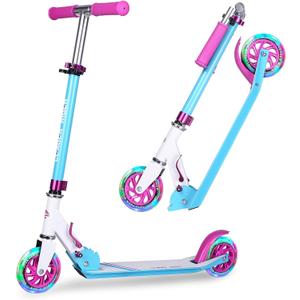 Kick Scooter - Collapsible Portable Kids Push Scooter - Lightweight Folding Design with High Visibility RGB Light Up LEDs on Wheels