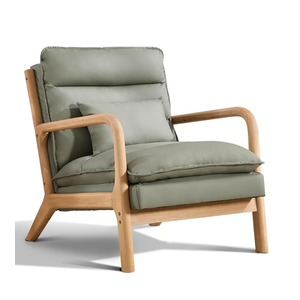 Phoenix Home Accent Chair, Mid Century Lounge Chair PU Leather, Upholstered Reading Armchair with Lumbar Pillow & Solid Wood Frame for Office, Living Room Bedroom, Balcony, Matcha Green