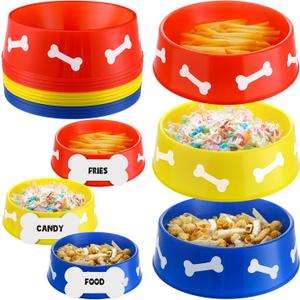 CroBlissful 12 Pack Dog Paw Plastic Bowls Dog Theme Birthday Decoration Party Supplies Blue Yellow Snack Bowls Plates Puppy Food Trays with Bone Cards for Party Favors Table Centerpieces(Red)